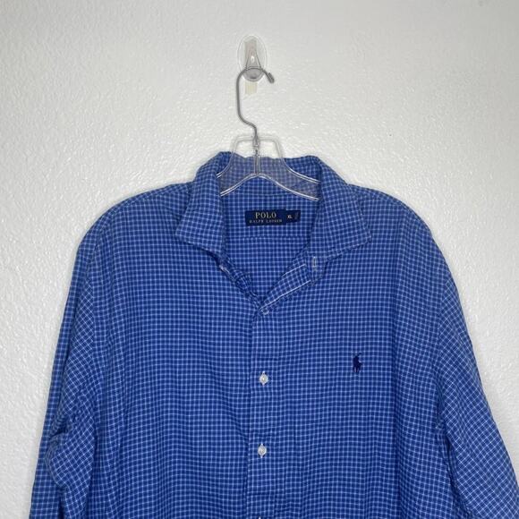 Polo Ralph Lauren Mens Shirt Size XL Plaid Blue Button Up Collared - Picture 7 of 14
